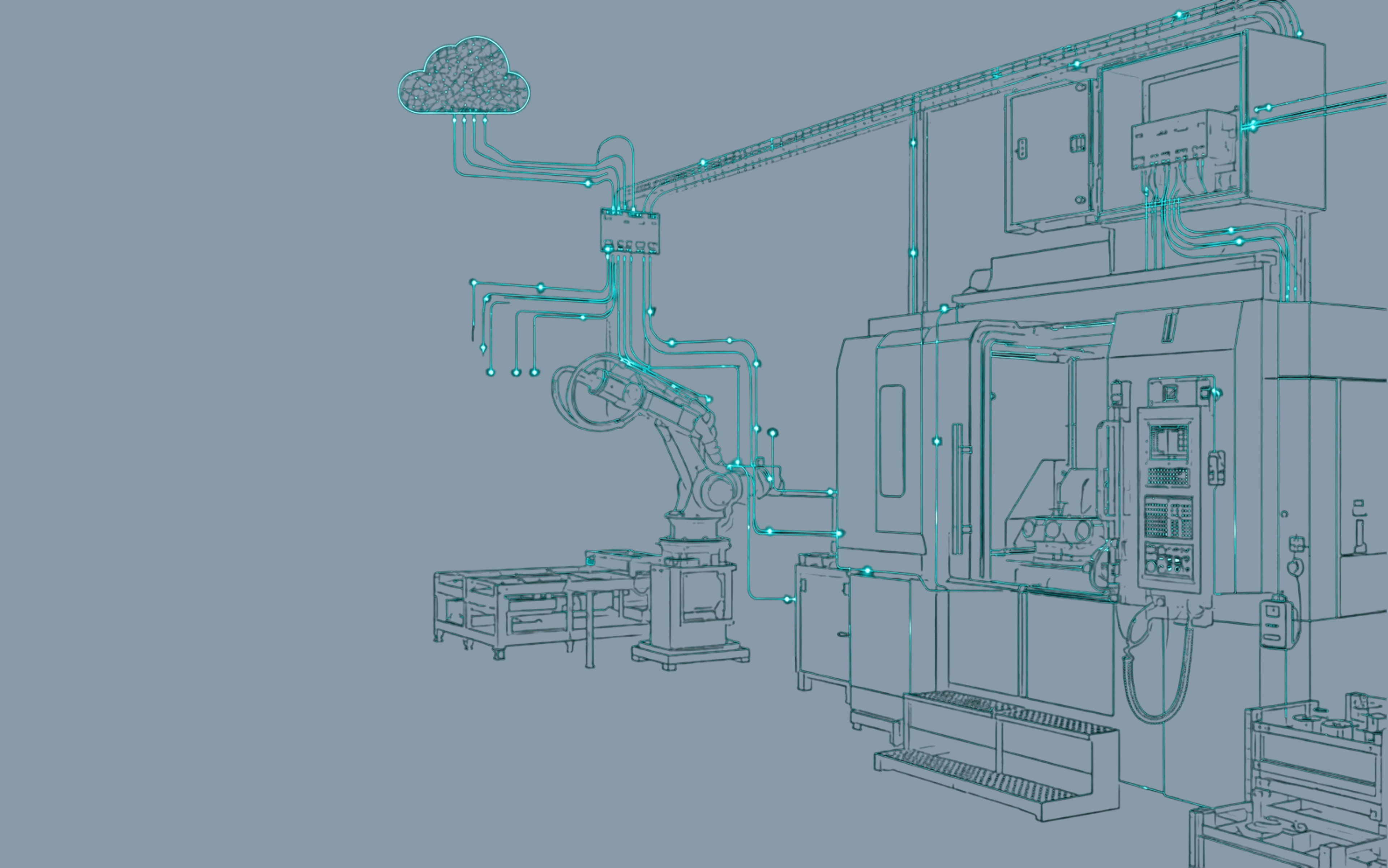 Arquitectura Industrial IoT conectando CNC, robot, prensa y sistemas empresariales mediante edge computing.